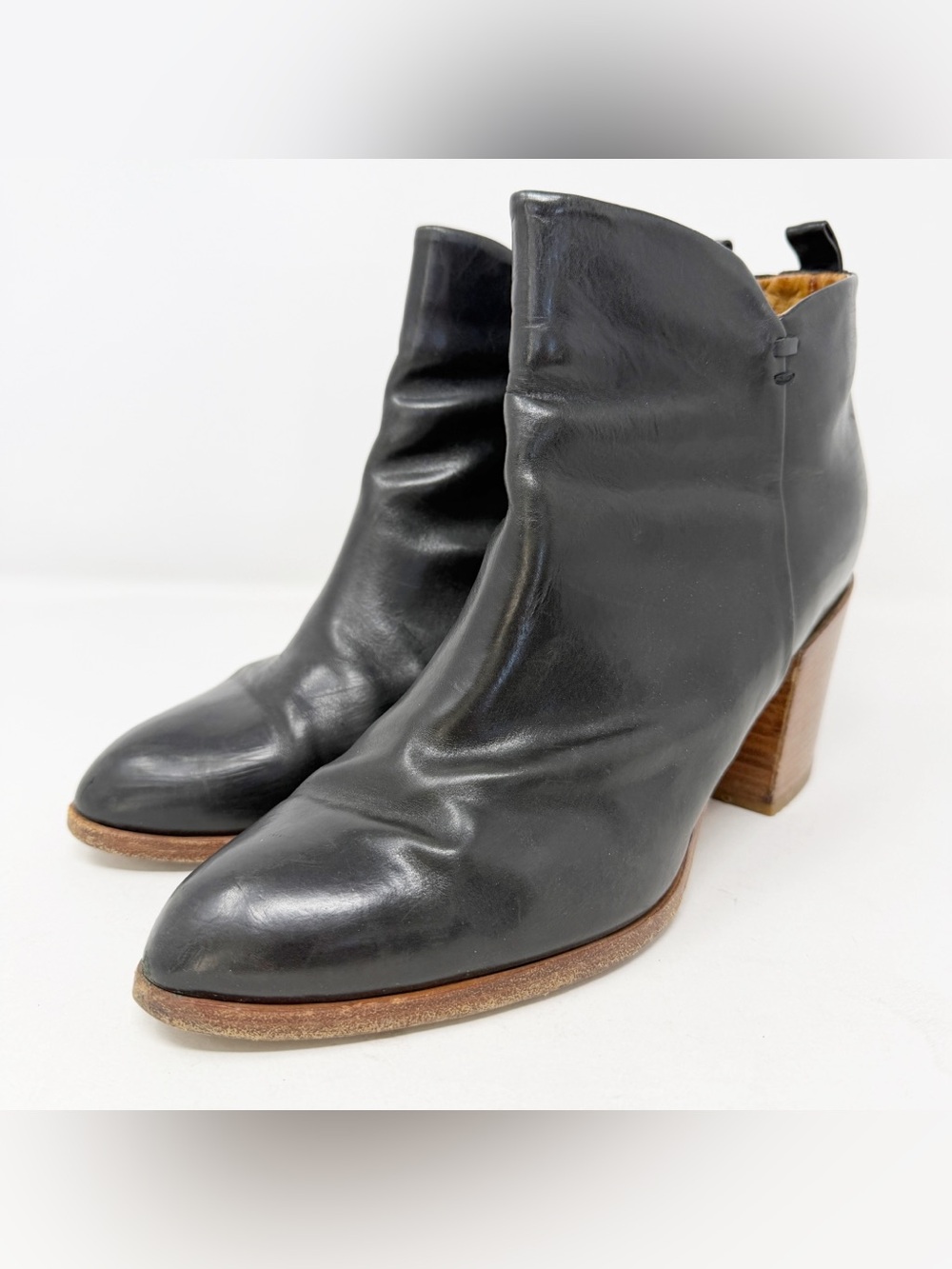 Alberto Fermani Black Leather Ankle Boots Stacked Block Heel Womens EU 39 US 8.5